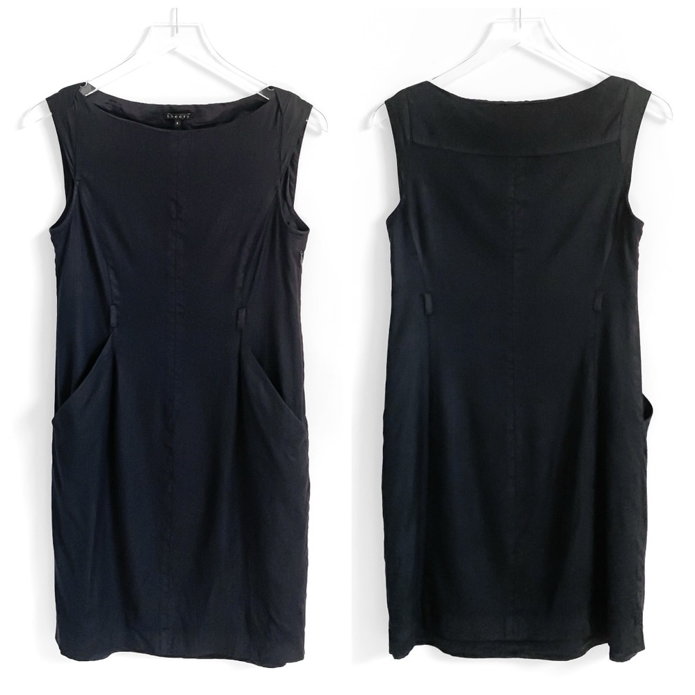 Theory Retro Black Wool Blend Sleeveless Shift Dress